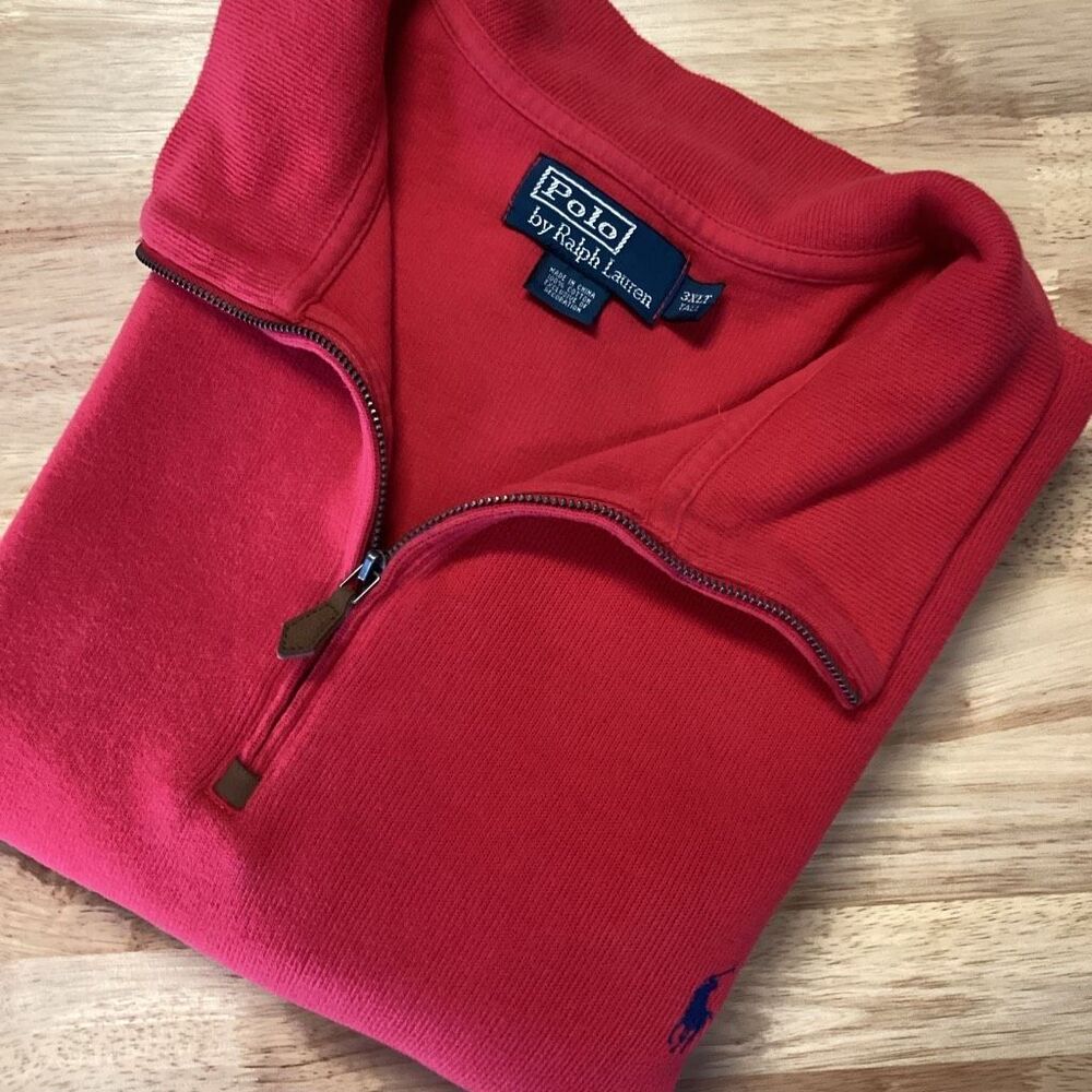 EUC Mens Polo Ralph Lauren Big & Tall 1/4 Zip Sweater - Red- 3XLT